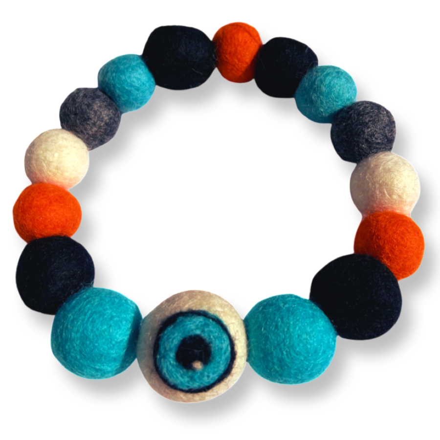Halloween Eyeball Pom Pom Dog Collar - Blue-1