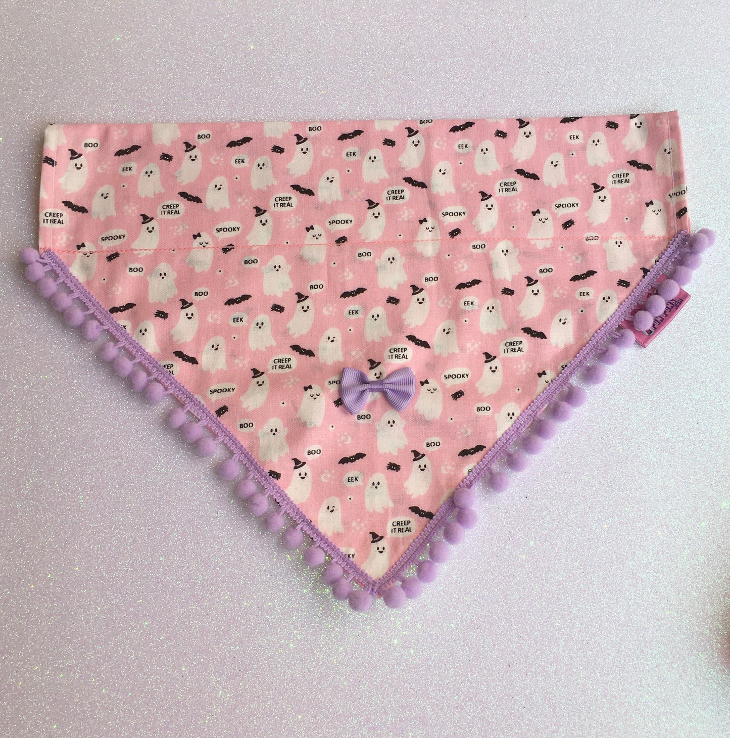 Cute Pink Ghosts! Halloween Pompom Dog Bandana-6