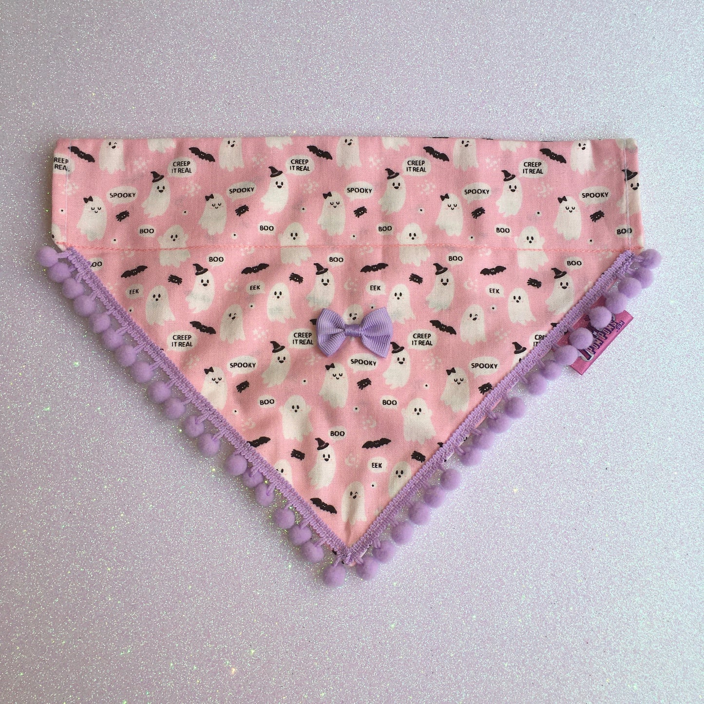 Cute Pink Ghosts! Halloween Pompom Dog Bandana-5