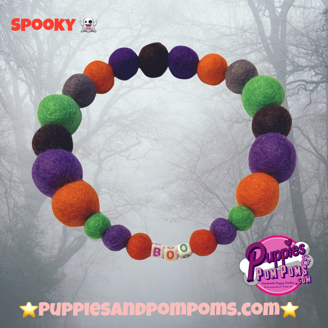 Halloween Pom Pom Dog Collar - BOO-1