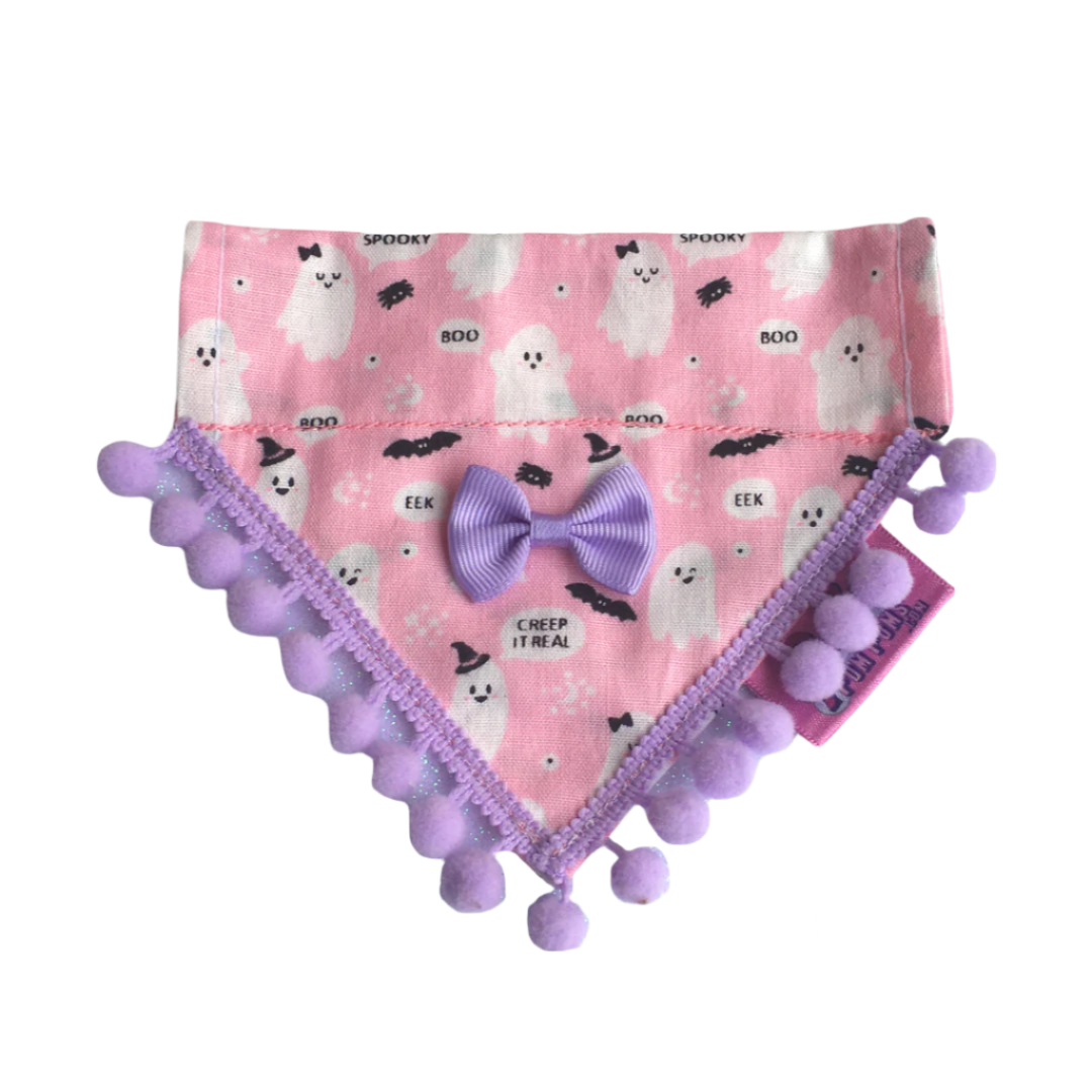 Cute Pink Ghosts! Halloween Pompom Dog Bandana-1