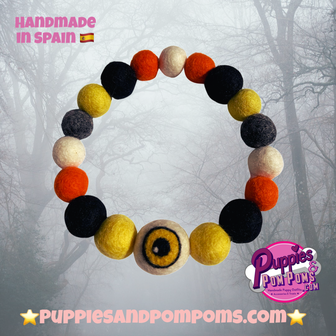 Halloween Pom Pom Dog Collar - Yellow Eye Ball-4
