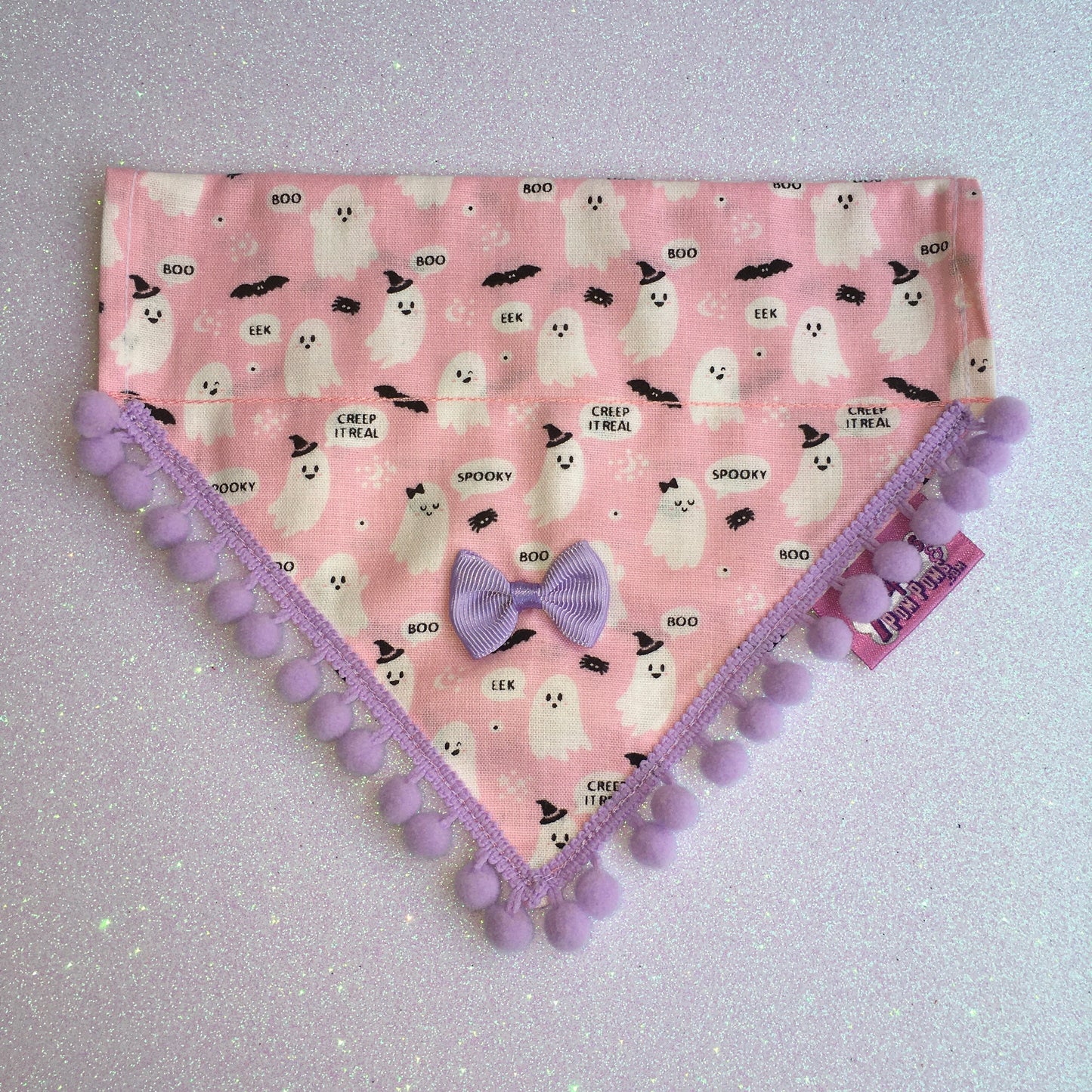 Cute Pink Ghosts! Halloween Pompom Dog Bandana-4