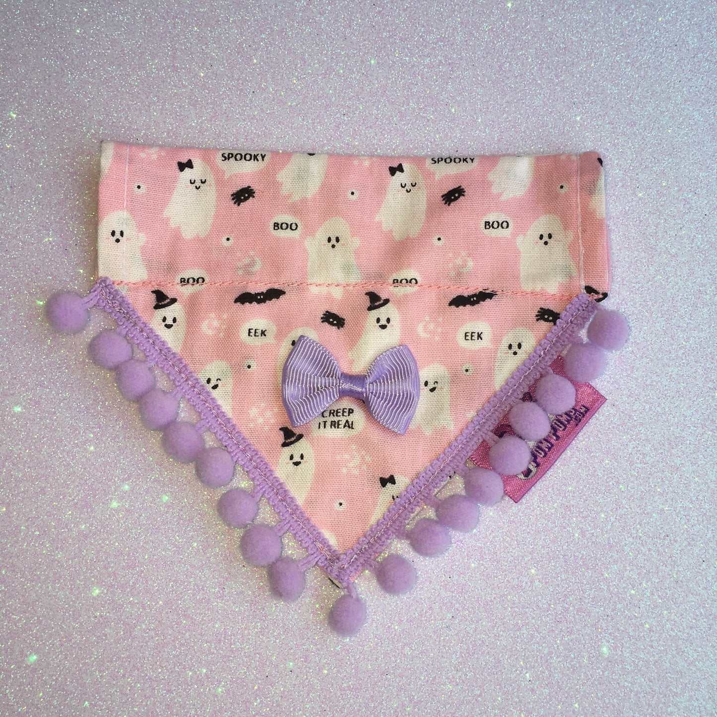 Cute Pink Ghosts! Halloween Pompom Dog Bandana-2