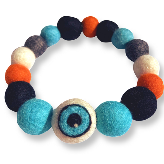 Halloween Eyeball Pom Pom Dog Collar  - Blue-0