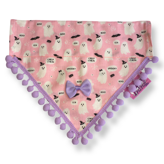 Cute Pink Ghosts! Halloween Pompom Dog Bandana-0